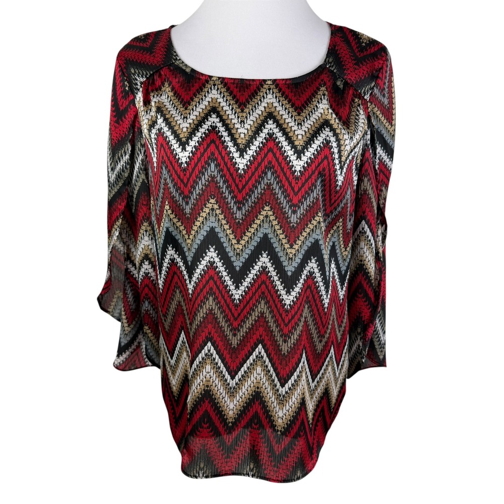 New Directions Geometric Chevron Print Long‎ Sleeve Tunic Top Women's Medium